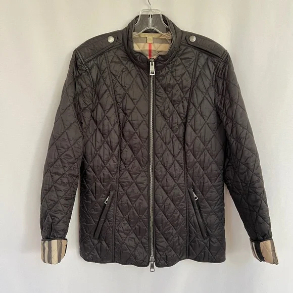 BURBERRY BRIT Quilted Jacket Nova Check Lining Black Size L - Picture 2 of 16